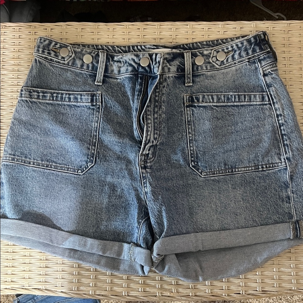 Altar'd State Light Blue Denim Cuffed High-Rise Shorts